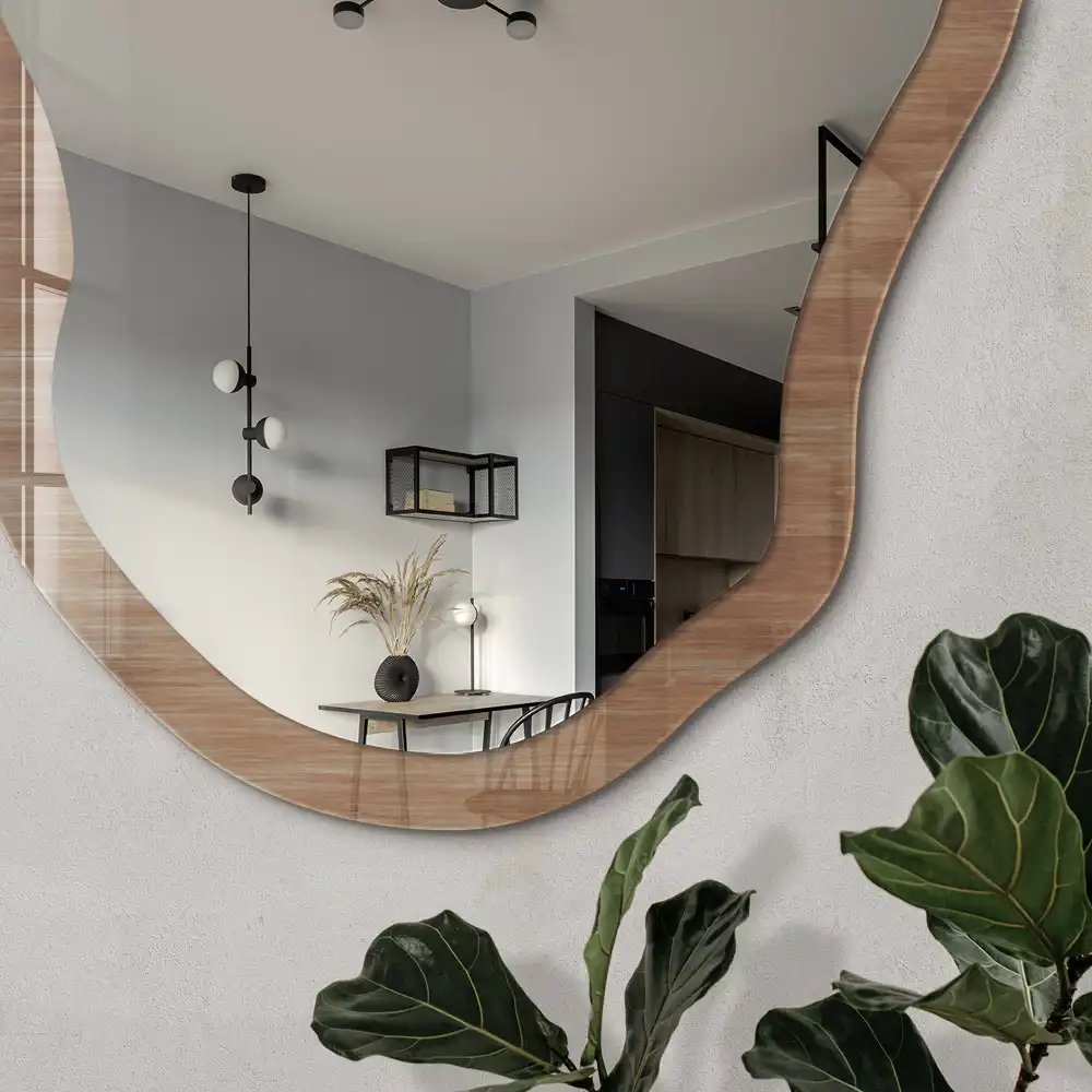 Miroir décoratif irrégulier effet bois
