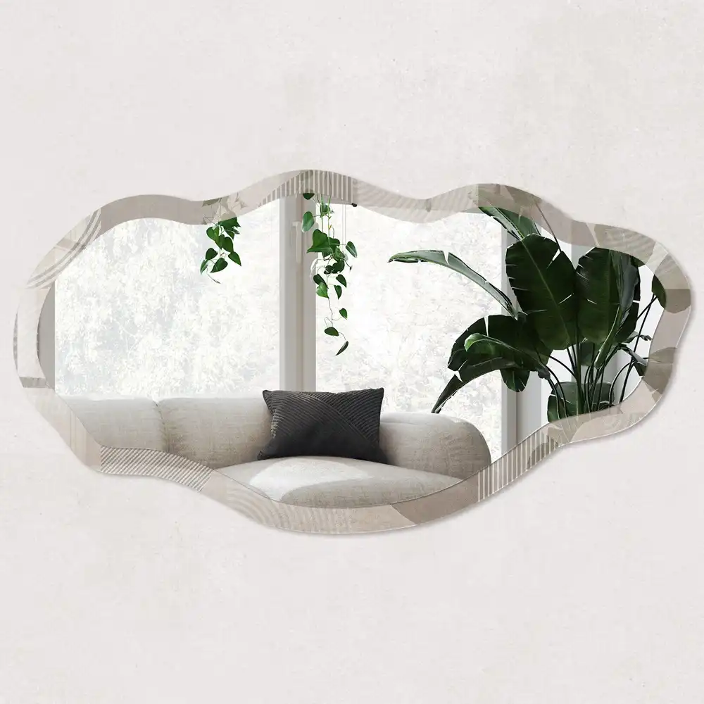 Miroir encadré à impression géométrique de forme irrégulière au design moderne