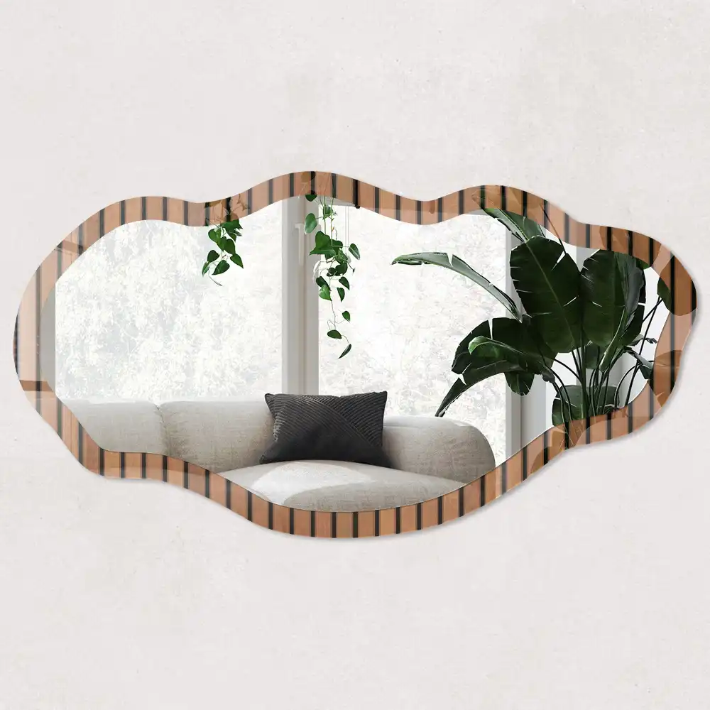 Miroir irrégulier à effet bois rayé