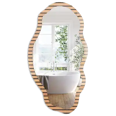 Miroir encadré à impression rayures beiges de forme irrégulière