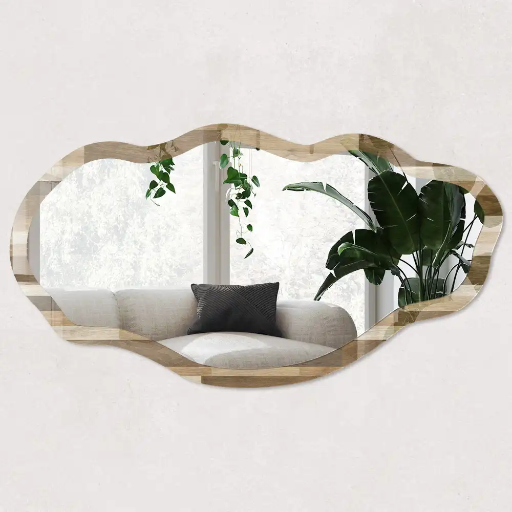 Miroir irrégulier avec impression mosaïque de bois