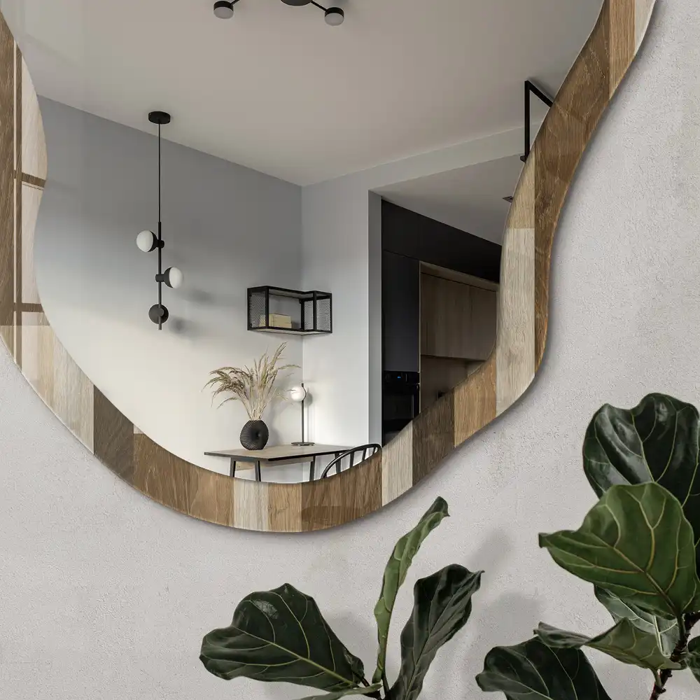 Miroir irrégulier avec impression mosaïque de bois