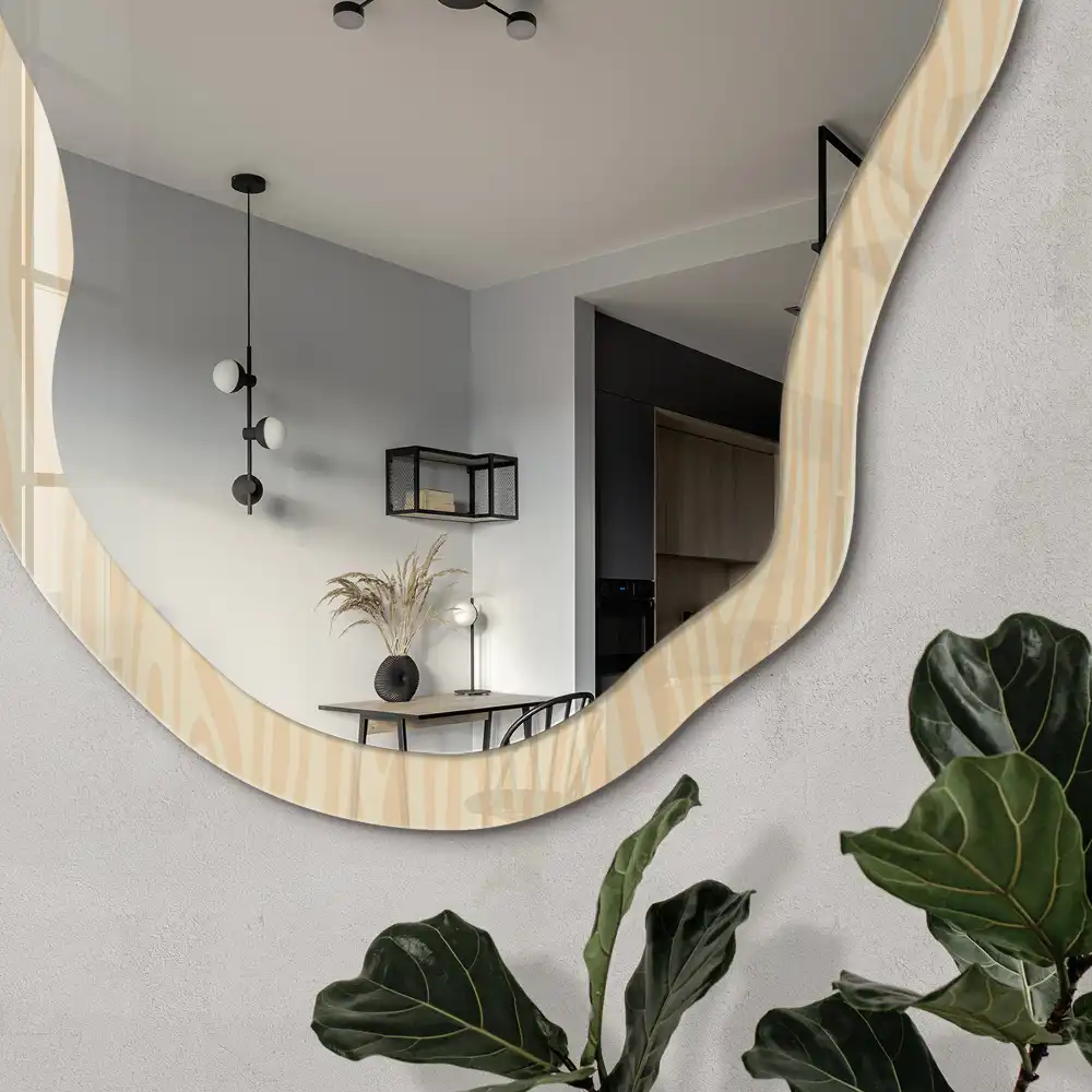 Miroir décoratif irrégulier effet bois