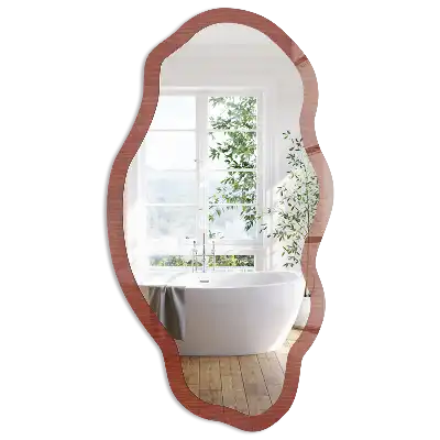 Miroir encadré avec impression effet bois forme irrégulière