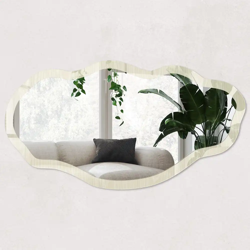 Miroir encadré à impression de forme irrégulière avec structure en bois