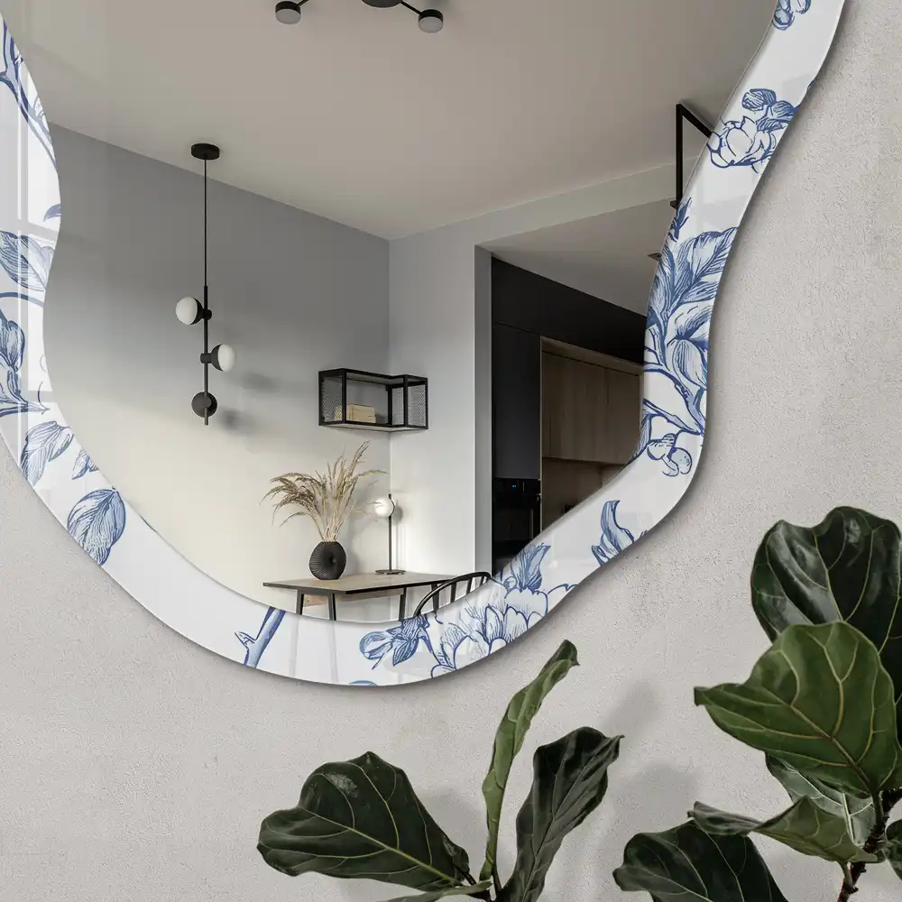 Miroir décoratif irrégulier à impression florale classique