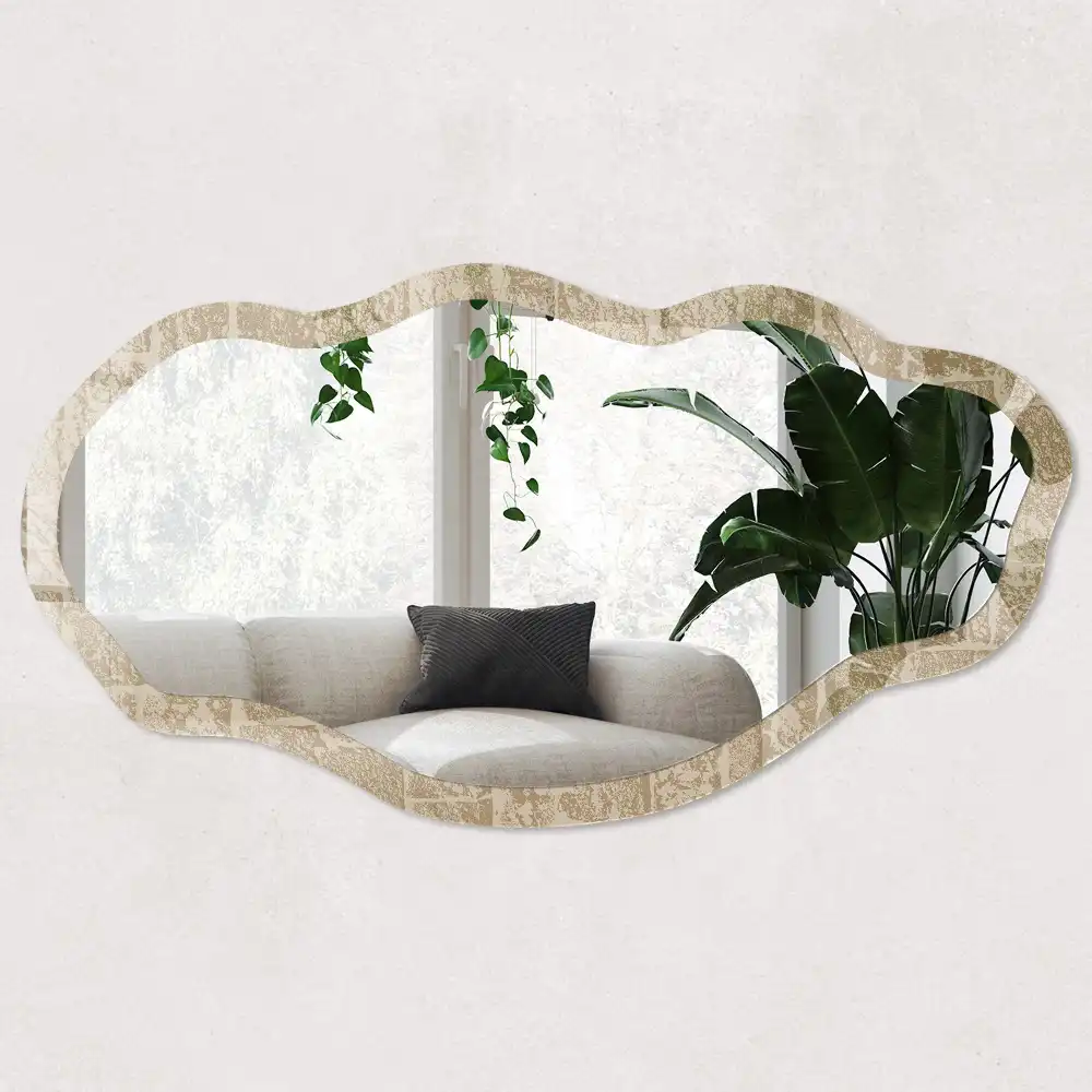 Miroir irrégulier avec impression mur de pierre