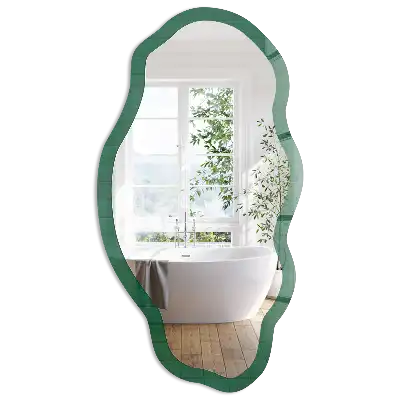 Miroir encadré à motif de rayures vertes et forme irrégulière