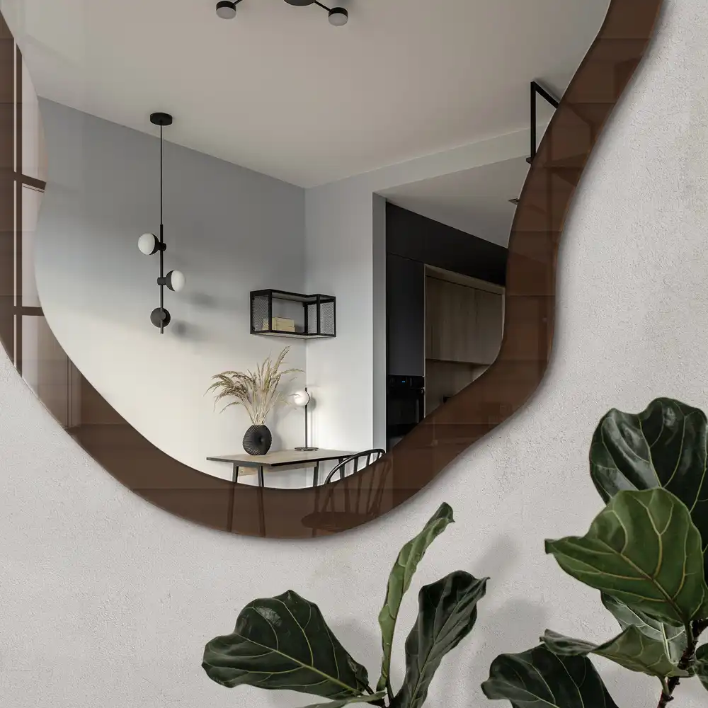 Miroir décoratif irrégulier à rayures brunes