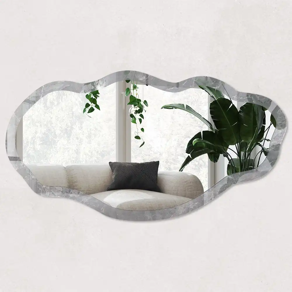 Miroir décoratif irrégulier avec impression effet marbre gris