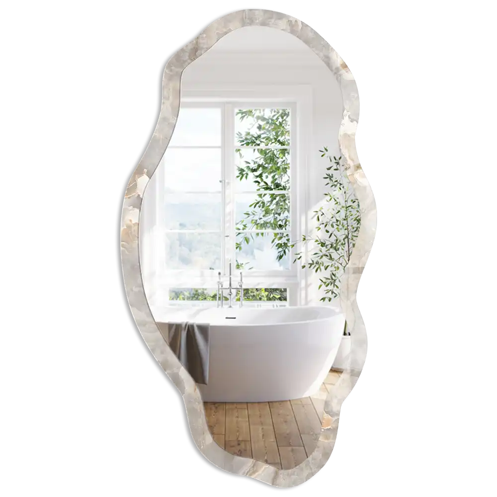 Miroir encadré à impression marbre de forme irrégulière
