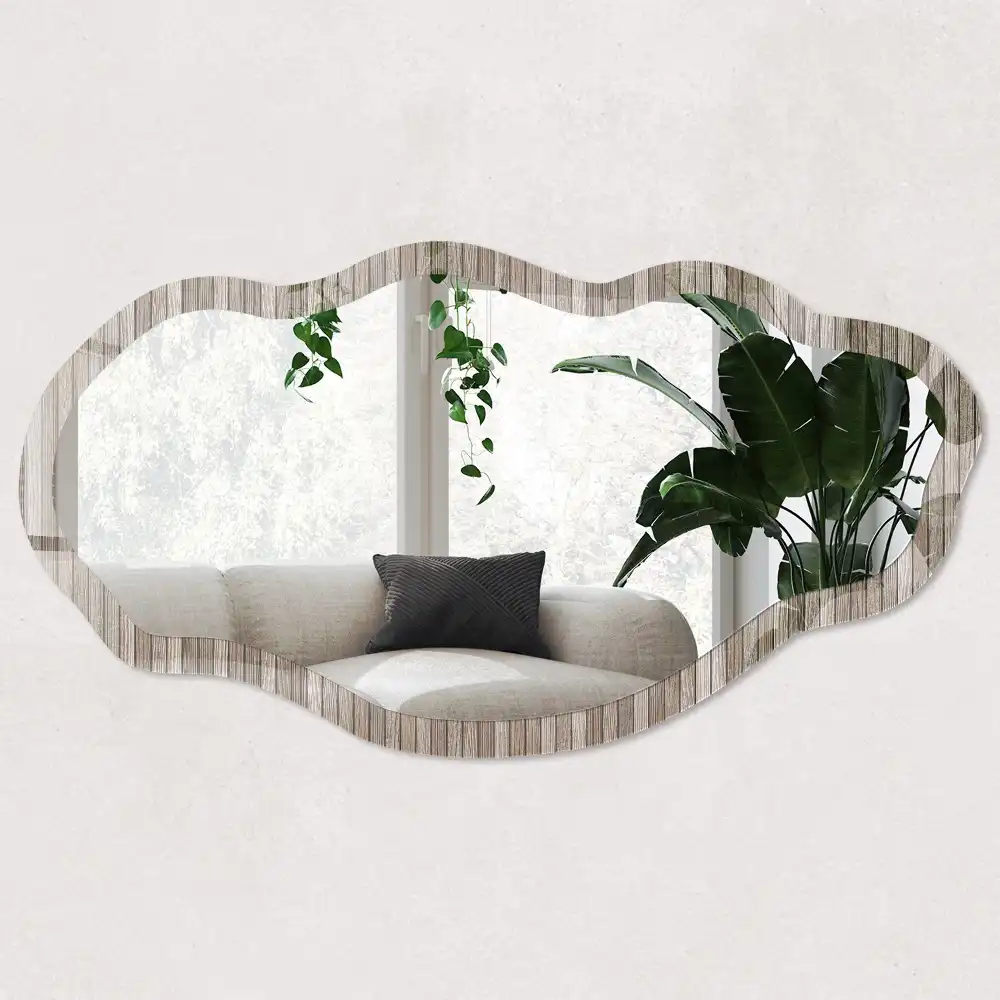 Miroir irrégulier à motif rayures bois