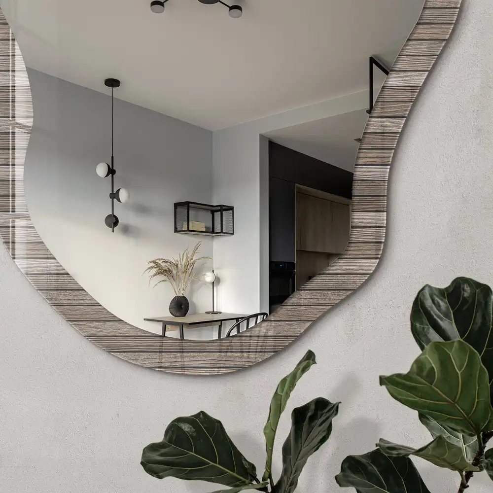 Miroir irrégulier à motif rayures bois