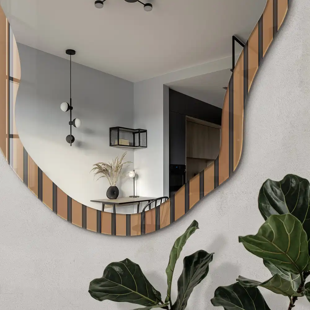 Miroir irrégulier à motif rayures brunes