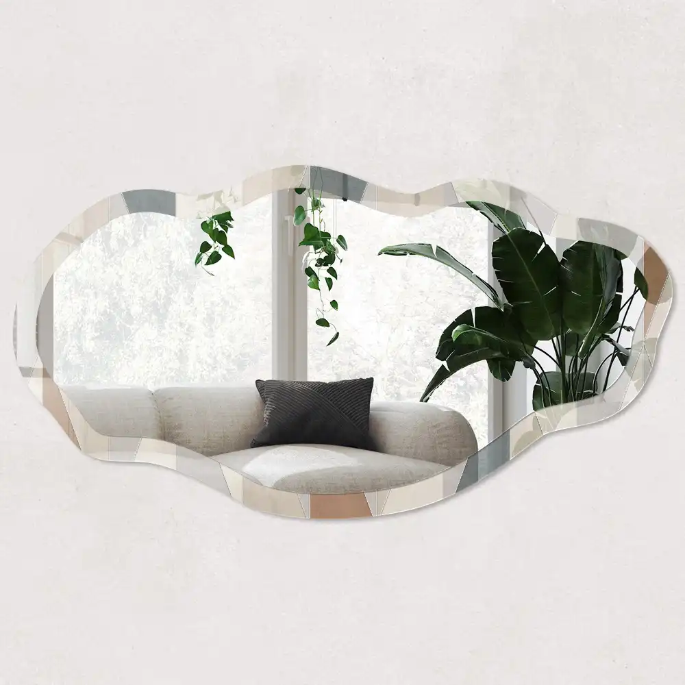 Miroir décoratif de forme irrégulière avec motif mosaïque géométrique