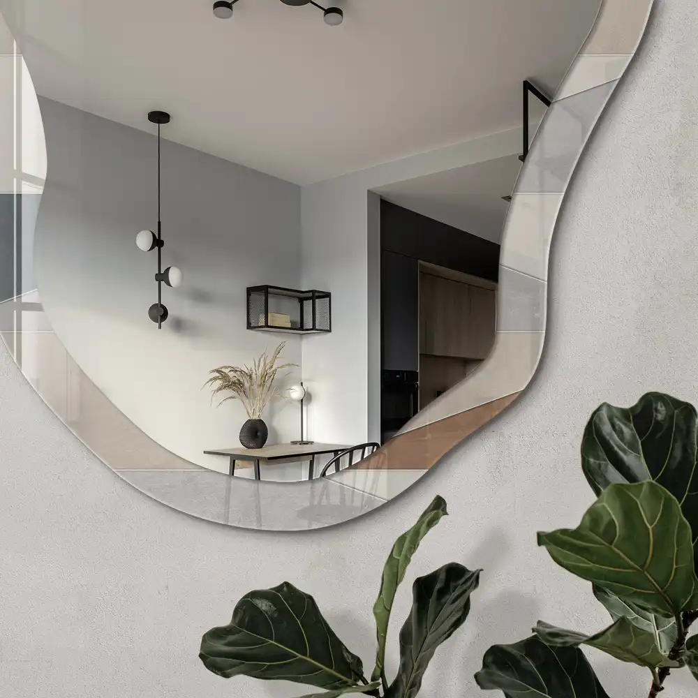 Miroir décoratif de forme irrégulière avec motif mosaïque géométrique