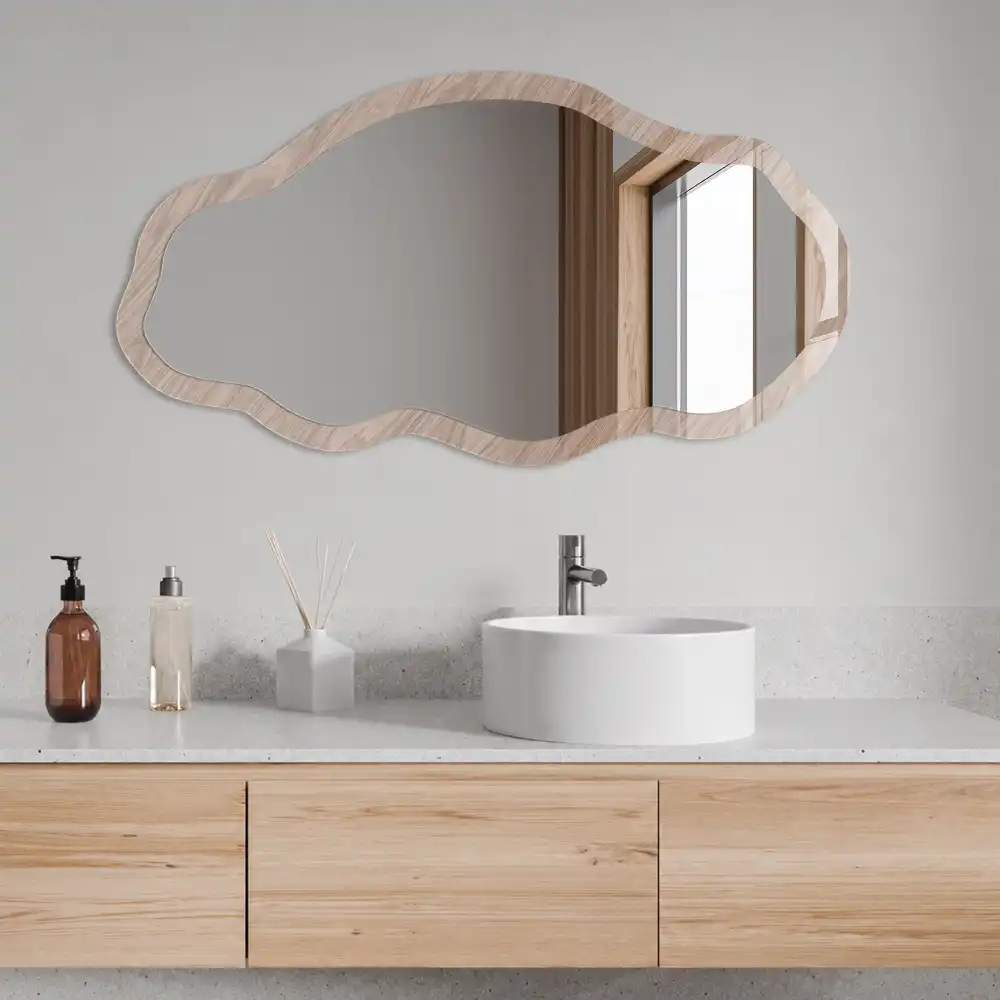 Miroir irrégulier avec impression effet bois