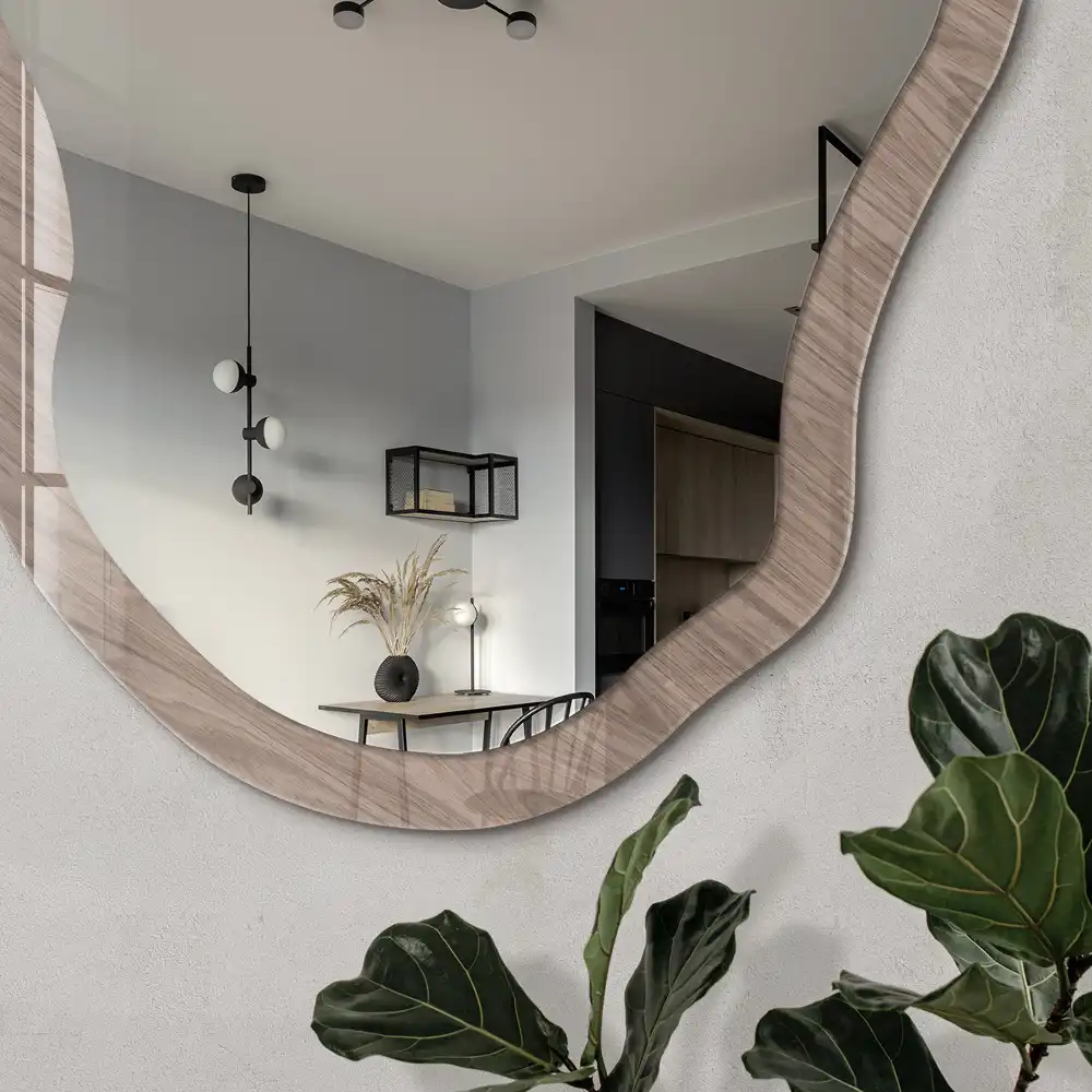 Miroir irrégulier avec impression effet bois