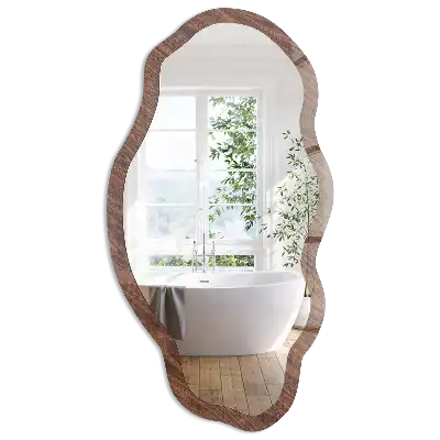 Miroir encadré à motif bois et forme irrégulière