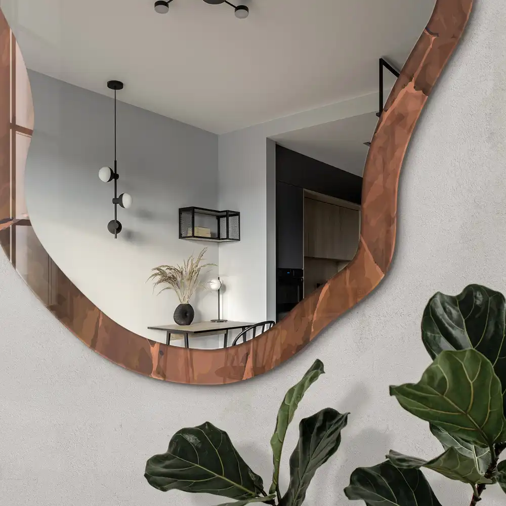 Miroir irrégulier avec impression effet pierre