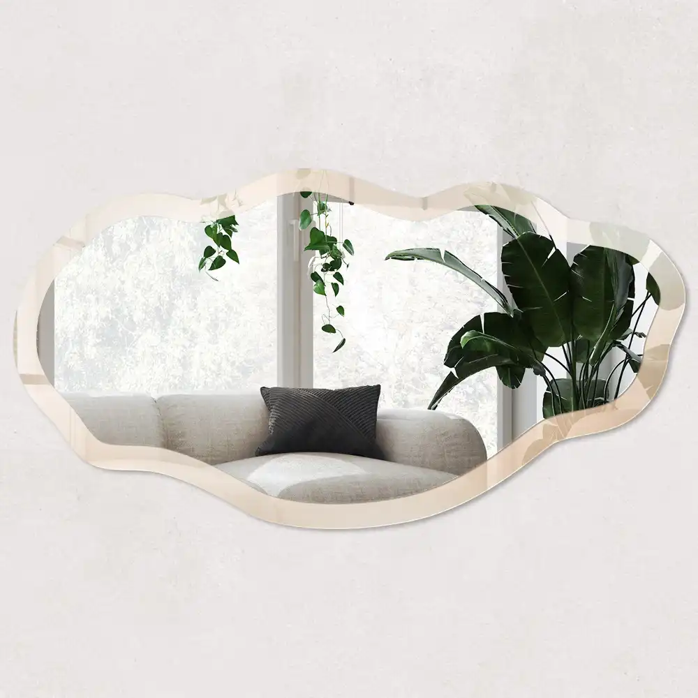 Miroir encadré à impression de forme irrégulière silence crème