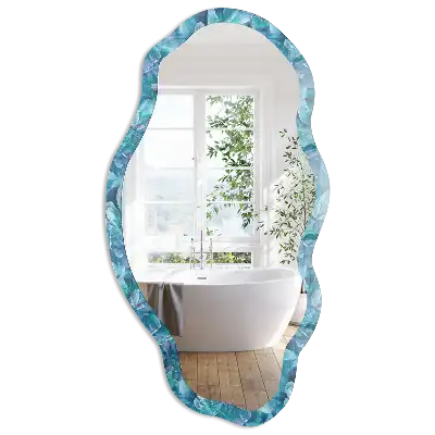 Miroir décoratif irrégulier avec impression fleurs turquoise