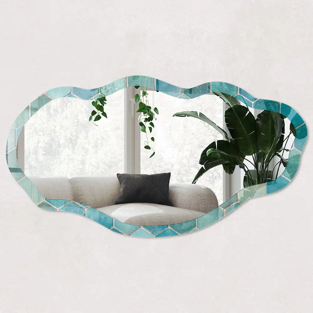 Miroir décoratif irrégulier à impression mosaïque turquoise