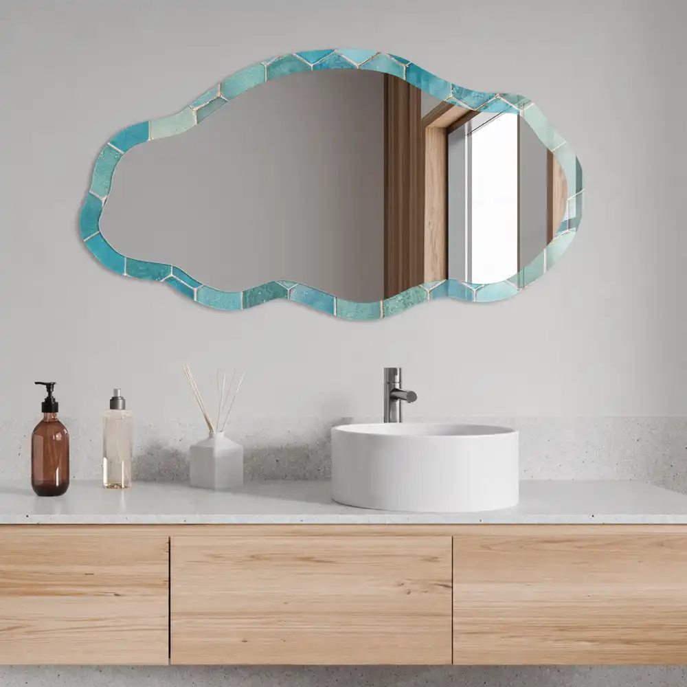 Miroir décoratif irrégulier à impression mosaïque turquoise