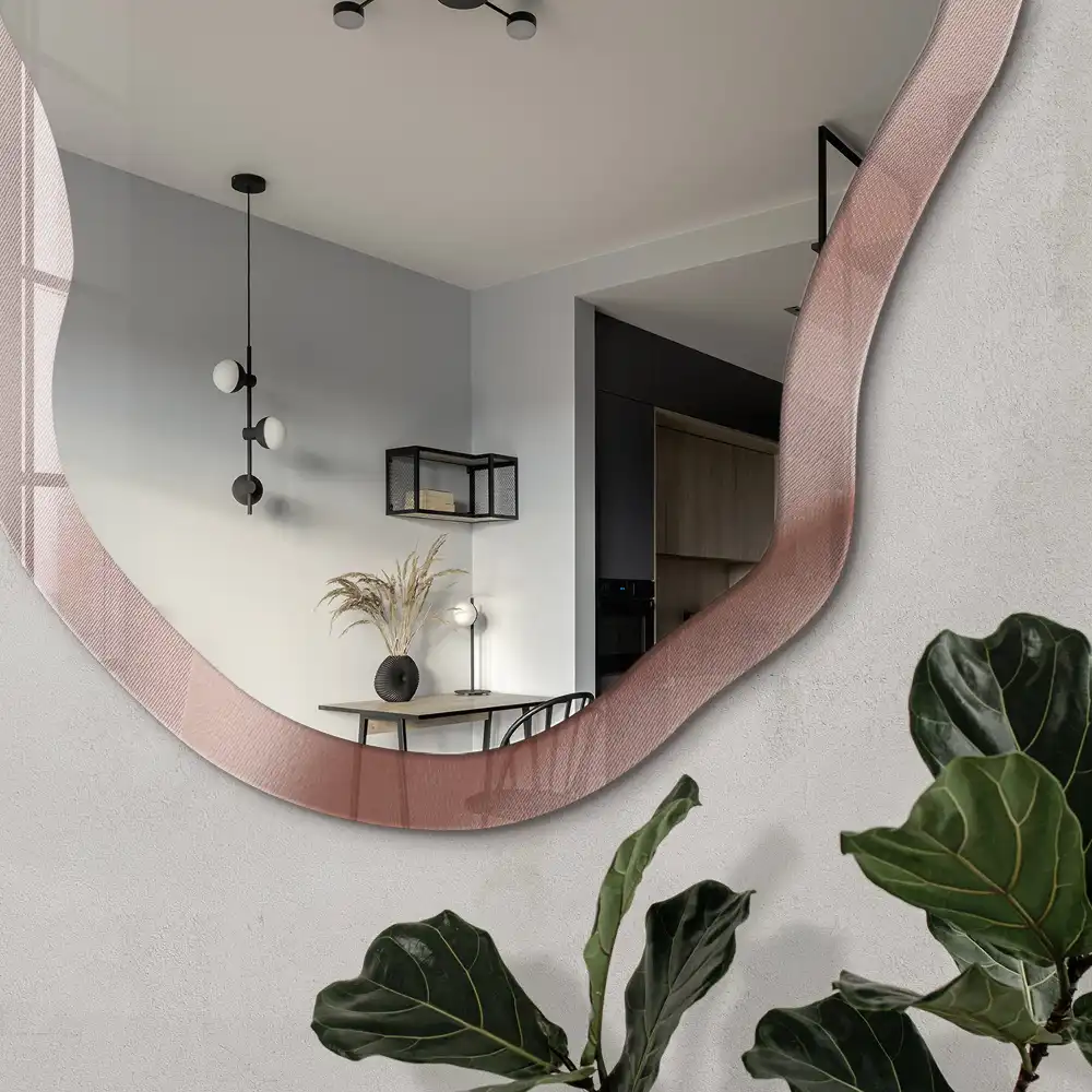 Miroir encadré à impression forme irrégulière finition poudrée