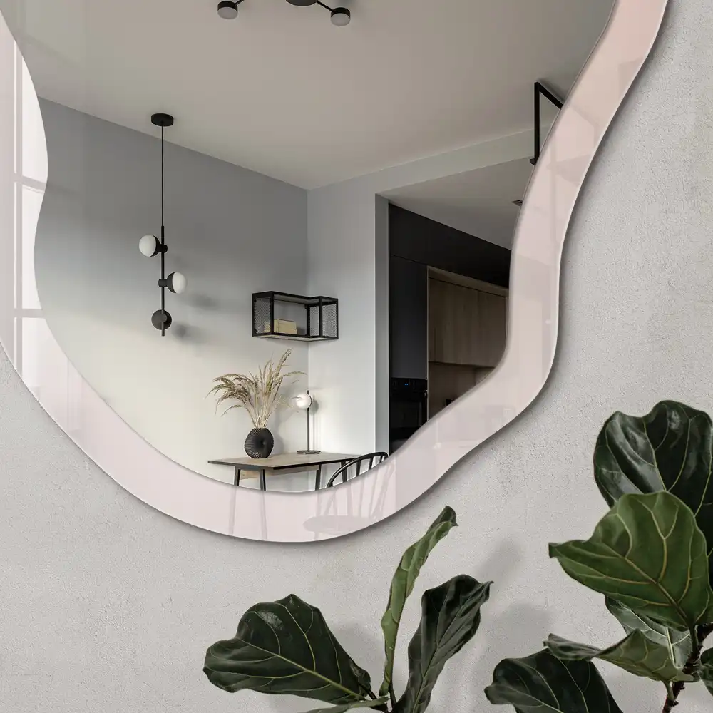 Miroir décoratif irrégulier à impression minimaliste pastel