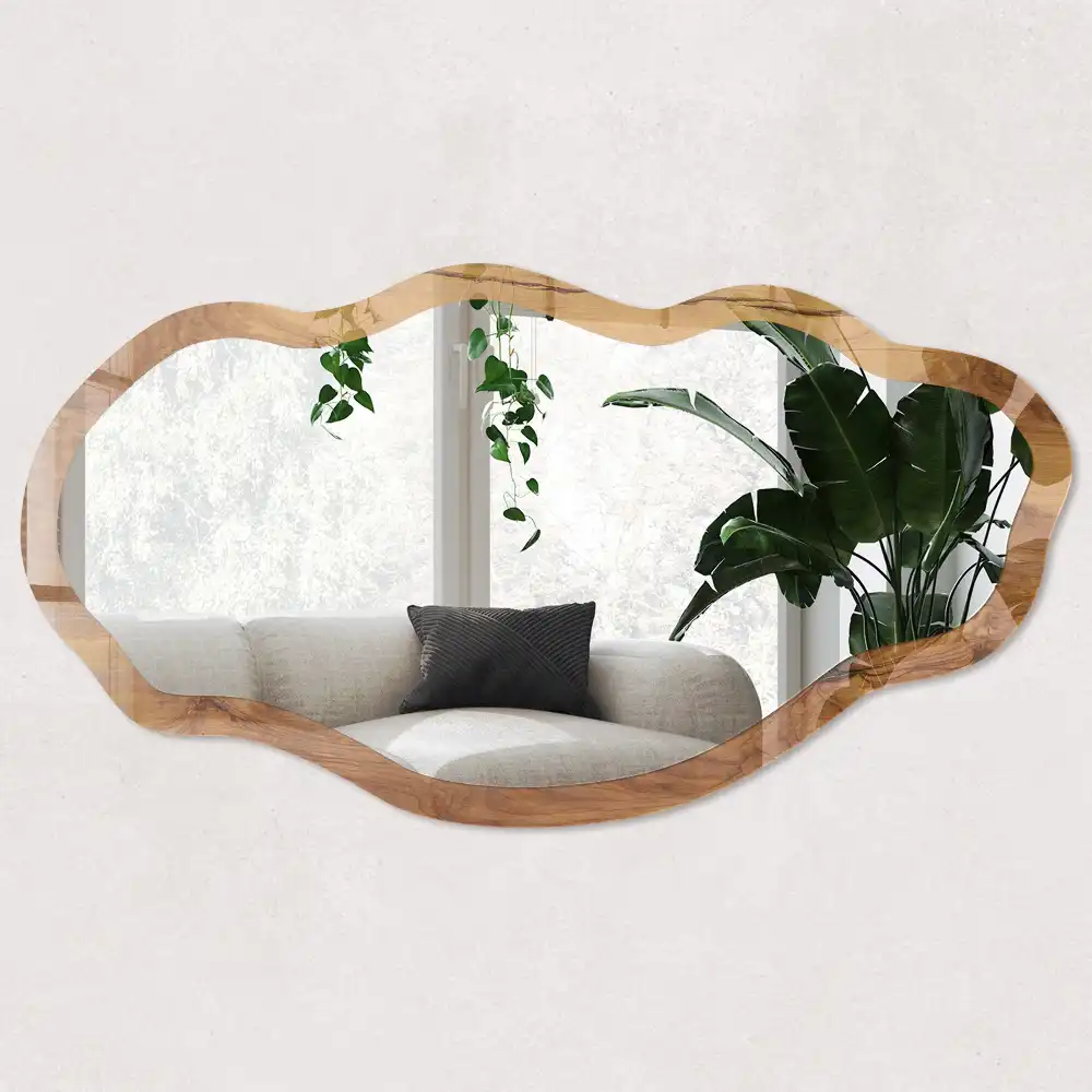 Miroir irrégulier avec impression effet bois