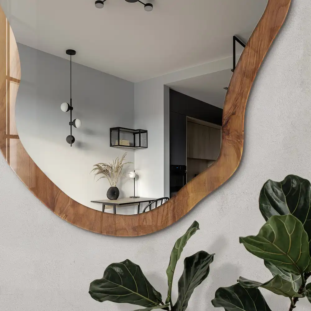 Miroir irrégulier avec impression effet bois