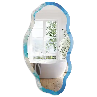Miroir encadré à impression abstraite bleue de forme irrégulière