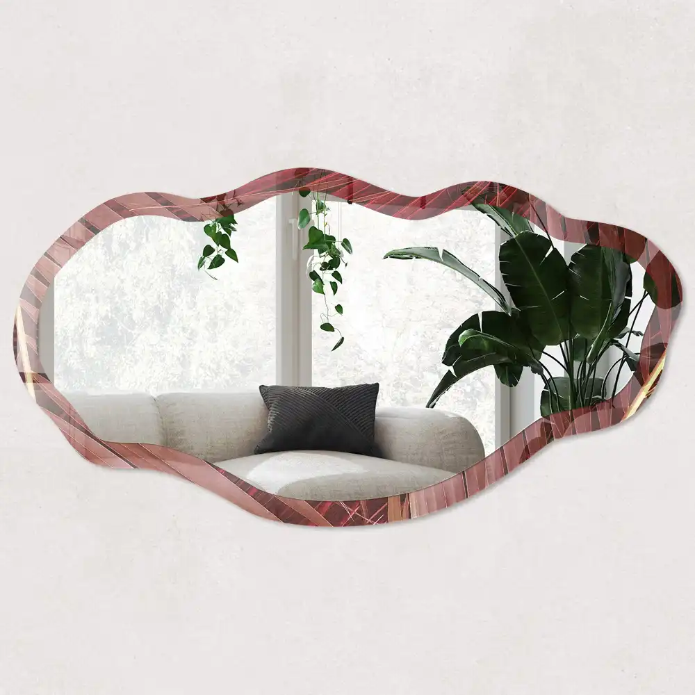 Miroir encadré à motif botanique de forme irrégulière
