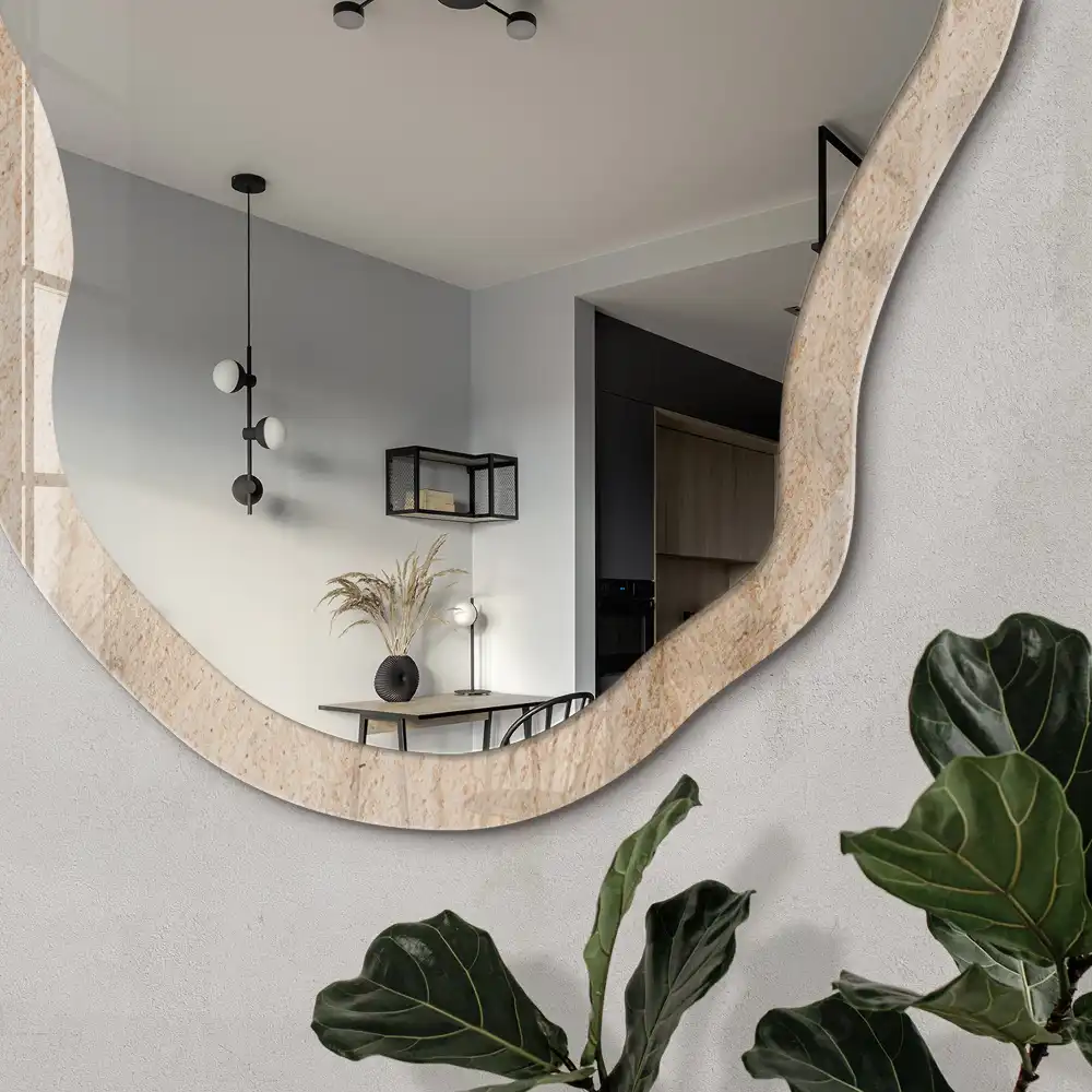 Miroir irrégulier avec impression effet pierre