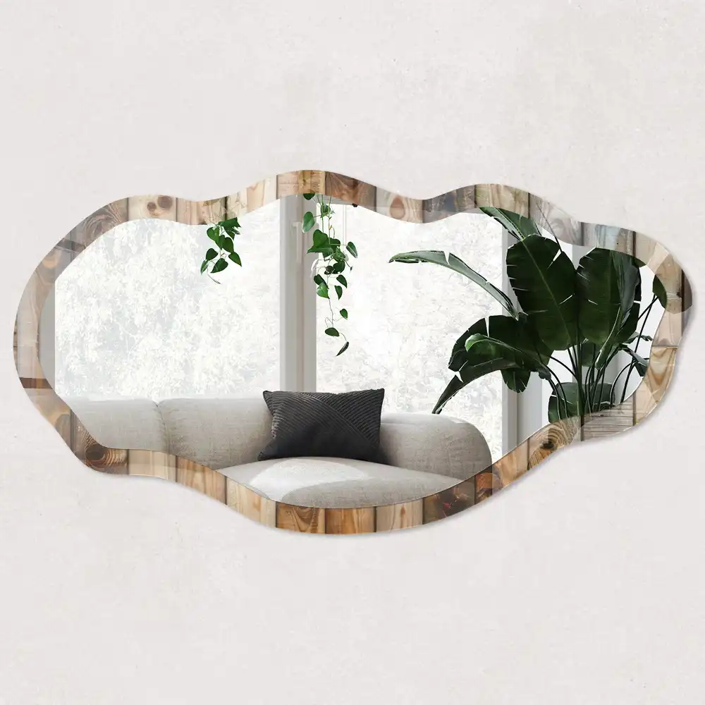 Miroir décoratif mural irrégulier avec cadre en bois