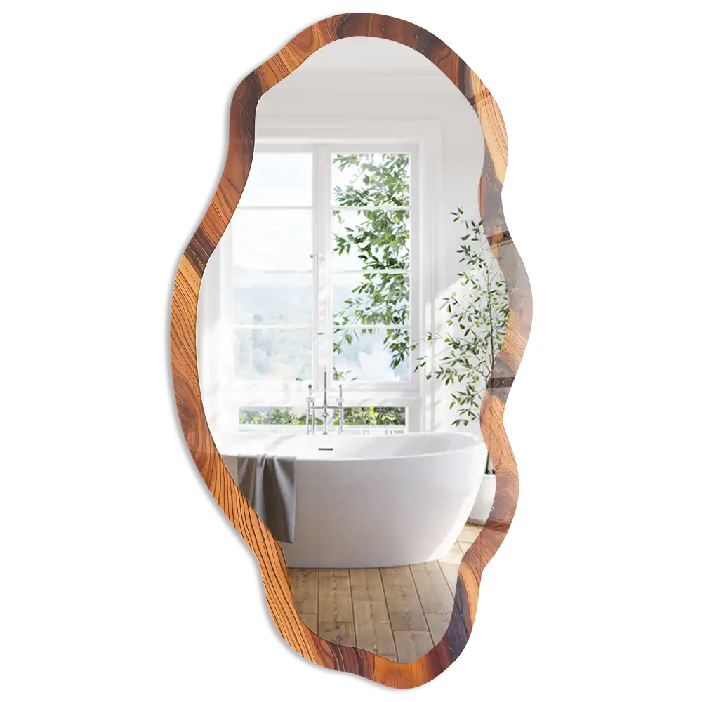 Miroir encadré à impression de forme irrégulière en bois