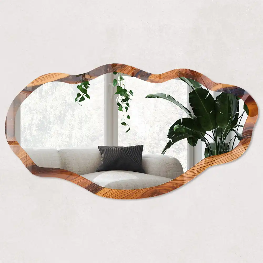Miroir encadré à impression de forme irrégulière en bois