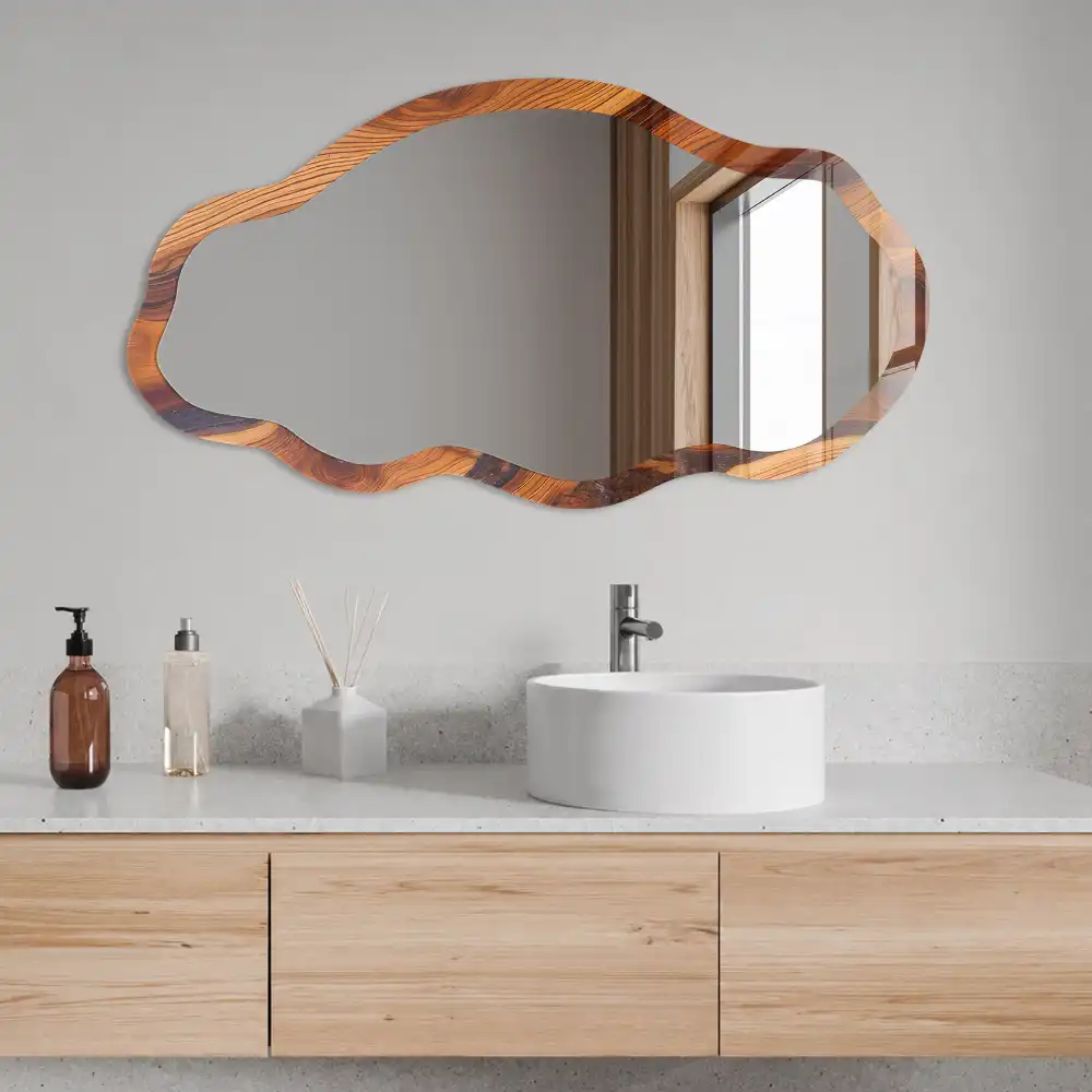 Miroir encadré à impression de forme irrégulière en bois