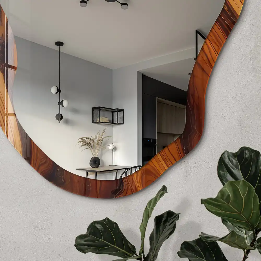 Miroir encadré à impression de forme irrégulière en bois