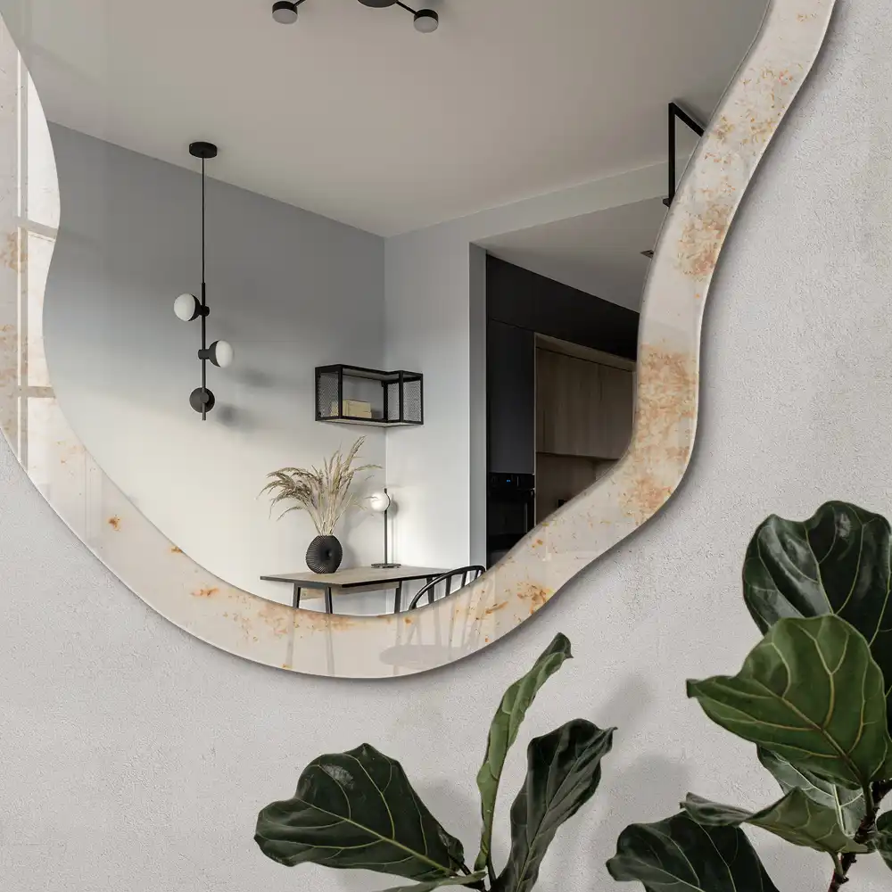 Miroir irrégulier avec impression effet rouille