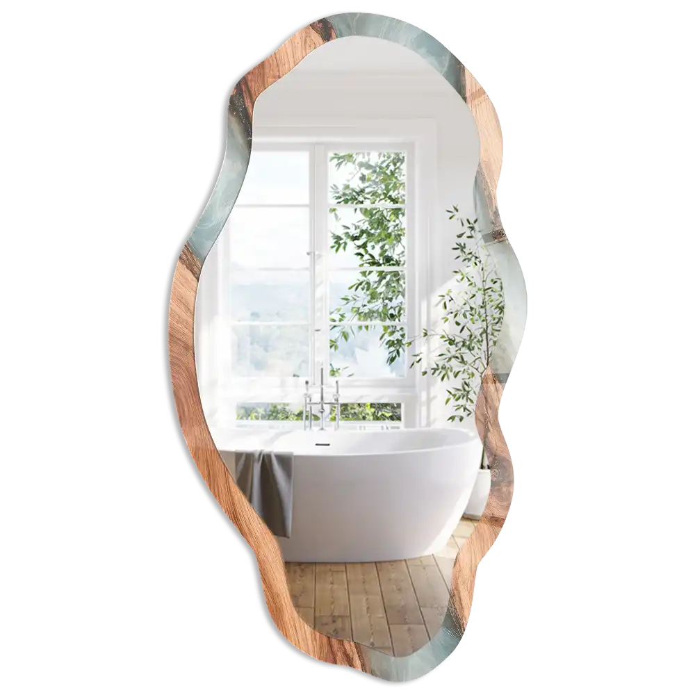 Miroir irrégulier avec impression effet bois