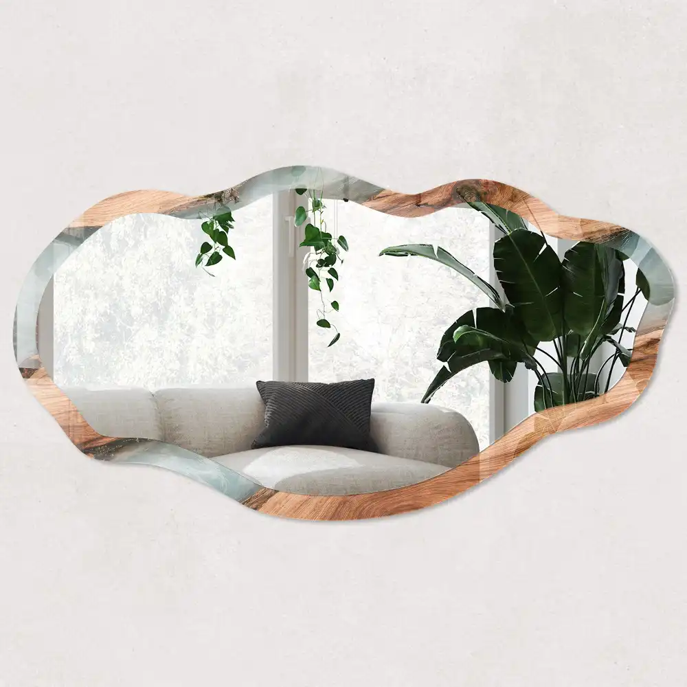 Miroir irrégulier avec impression effet bois