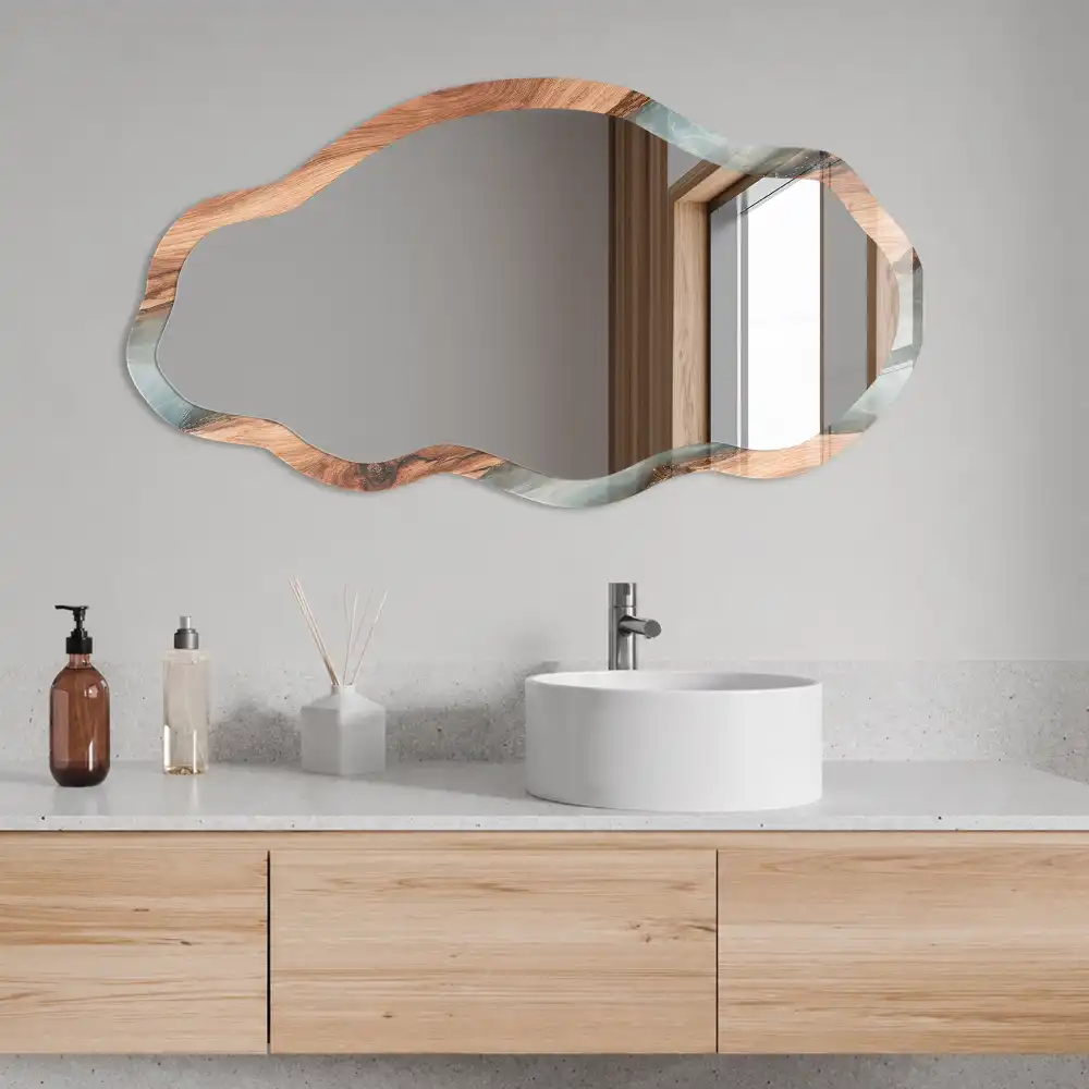 Miroir irrégulier avec impression effet bois
