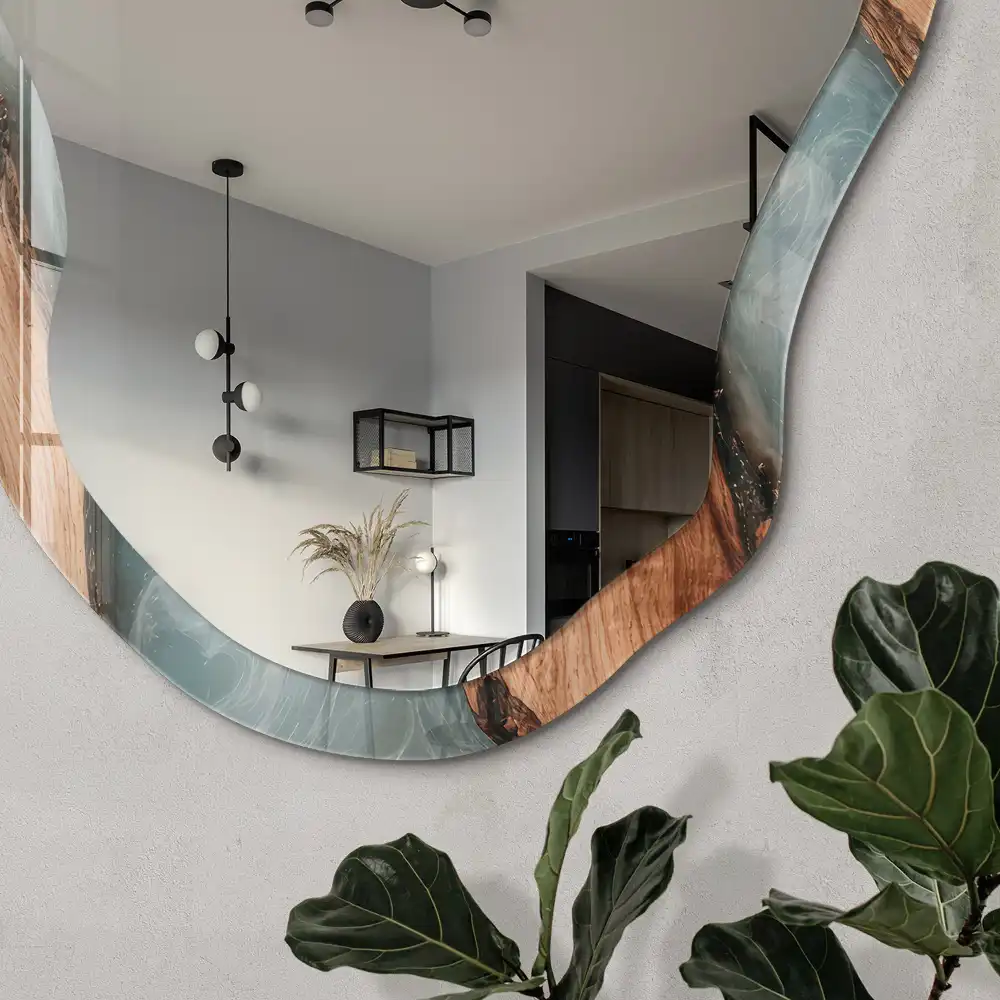 Miroir irrégulier avec impression effet bois