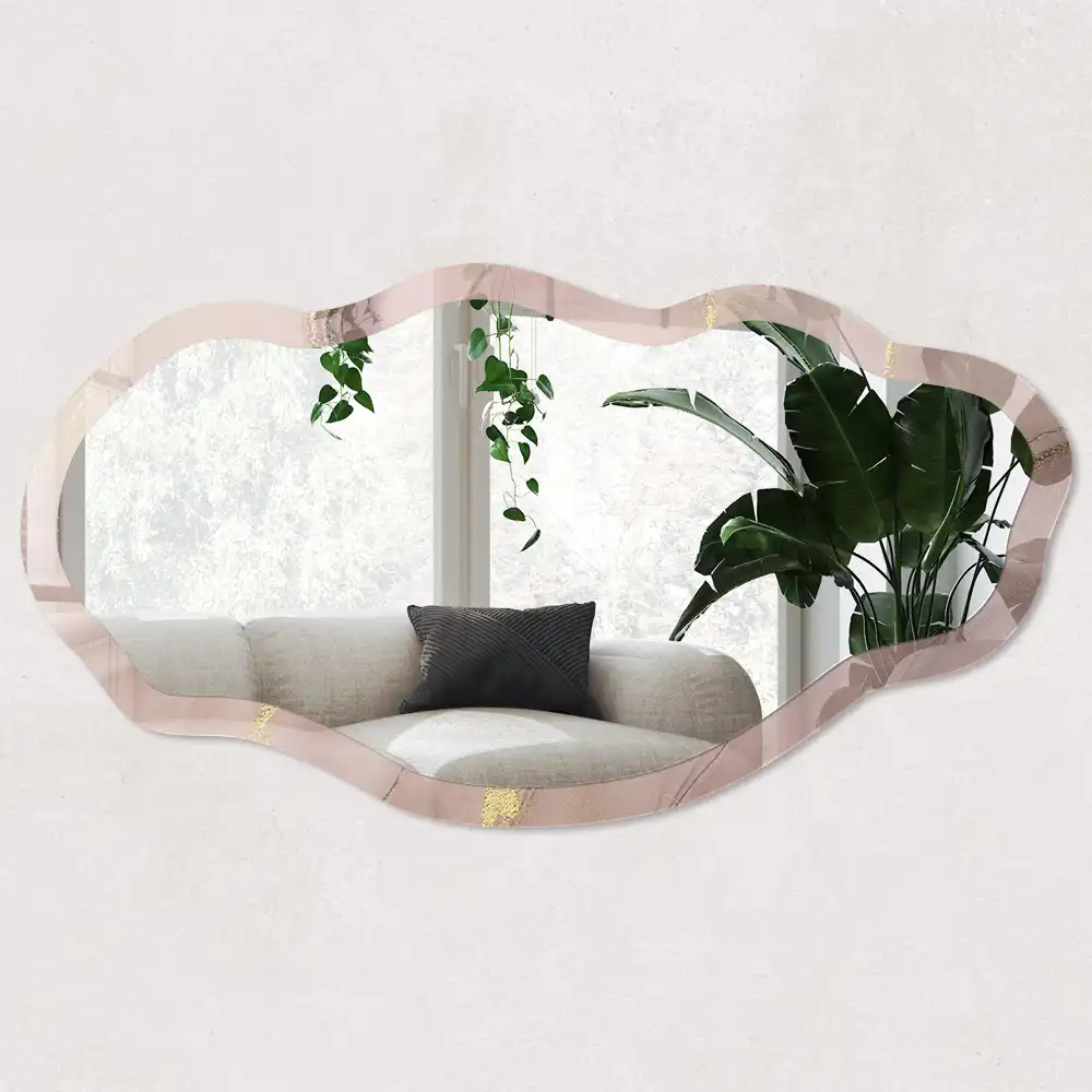 Miroir irrégulier à motif marbre rose
