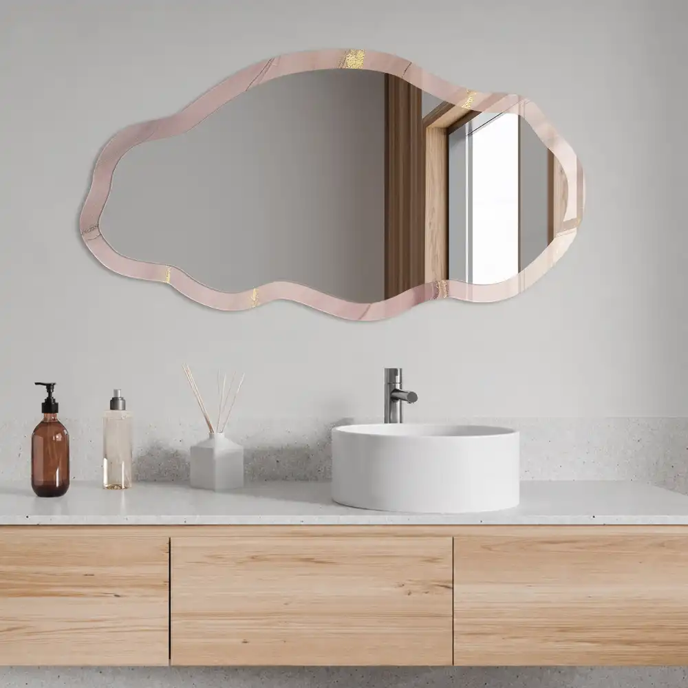 Miroir irrégulier à motif marbre rose