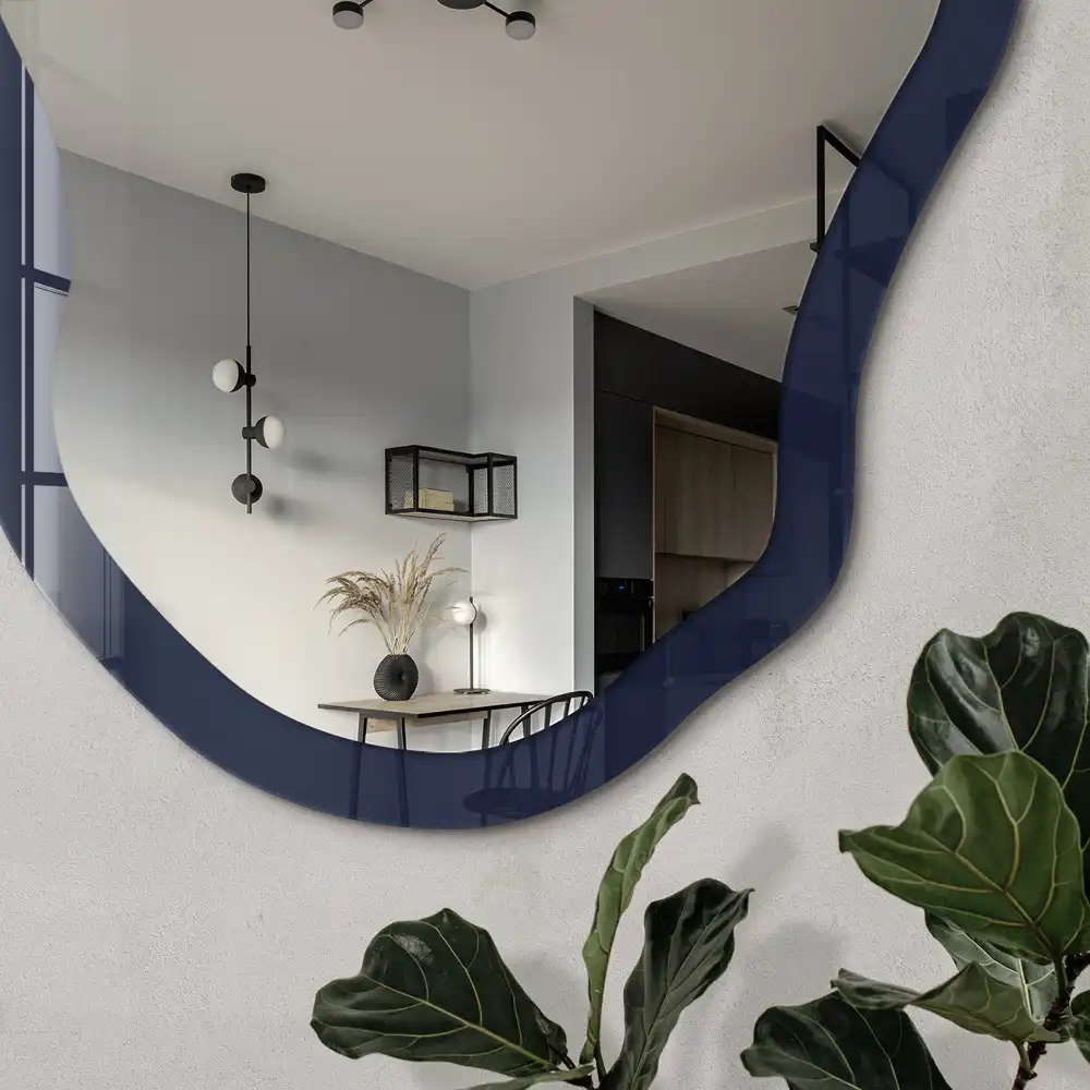 Miroir décoratif irrégulier avec impression bleu marine