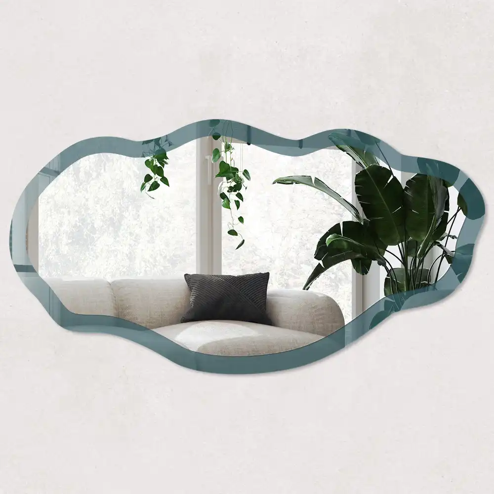 Miroir décoratif irrégulier à motif imprimé turquoise foncé
