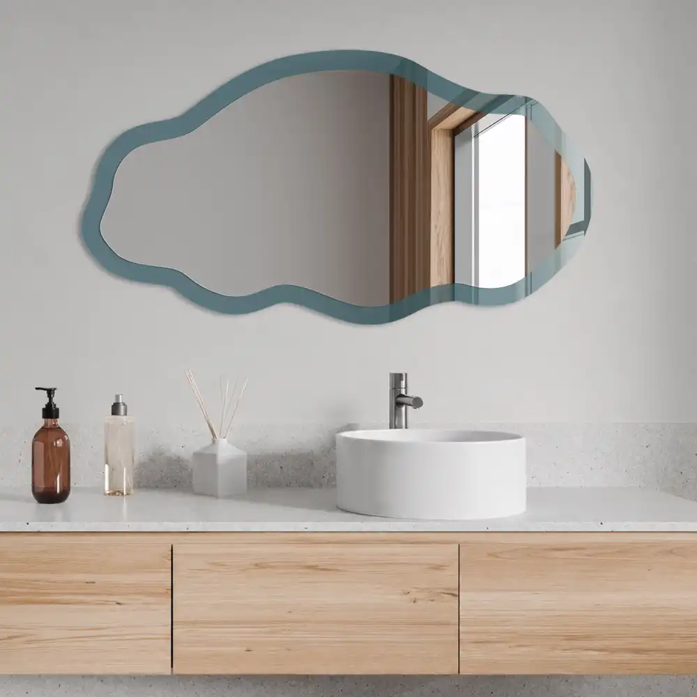 Miroir décoratif irrégulier à motif imprimé turquoise foncé